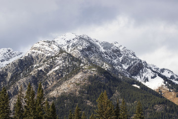 A sprinkle of snow on top of a mountain in Banff National Park, Alberta Canada.