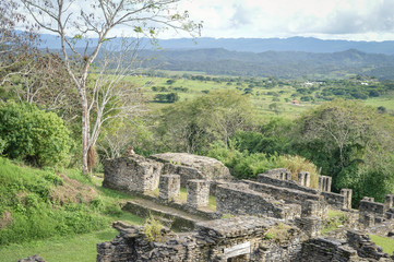 Some of the pyramids of Tonina archaeological site with landscapes of Ocosingo in Chiapas, Mexico