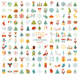 Christmas, New Year holidays icon big set. Flat style collection