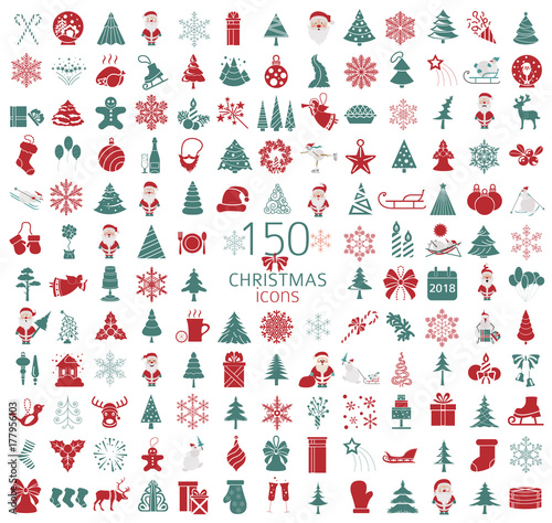 &quot;Christmas, New Year holidays icon big set. Flat style collection
