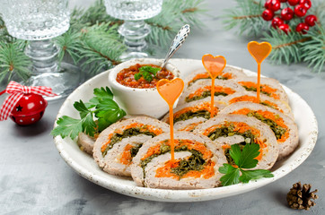 Meatloaf with parsley, cheese and carrots