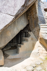 Stone carving work on the site of Machu Picchu, Peru.