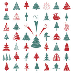 Christmas tree icon set. Flat isolated design. New year winter collection