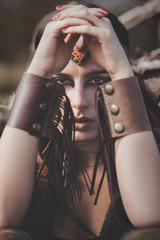 Portrait of beautiful girl in native american style