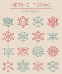 Snowflake icon set. Vintage outline version. Christmas collection