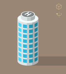 Isometric High Quality City Element on Brown Background . Skyscraper