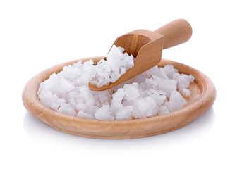 Close up of salt on wooden dish