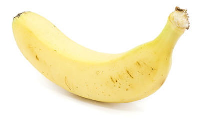 One yellow banana isolated on white background