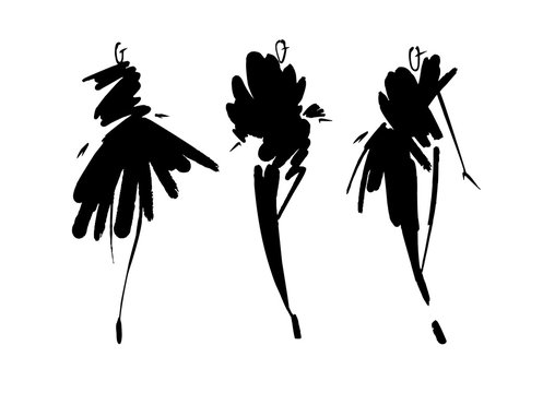 Fashion models sketch hand drawn , stylized silhouettes isolated.Vector fashion illustration set.