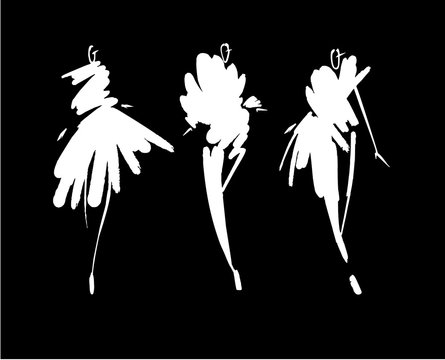 Fashion models sketch hand drawn , stylized silhouettes isolated.Vector fashion illustration set.