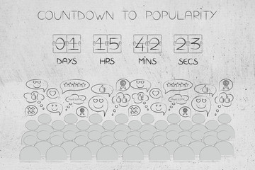 countdown to popularity timer and crowd with positive reactions