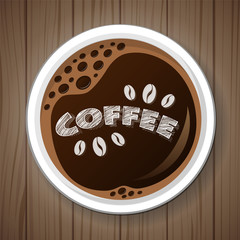 Cup of coffee on wooden retro background. Vector.