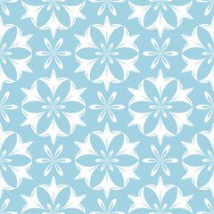 Fototapeta premium White floral seamless pattern on blue background