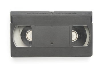 Video tape cassette closeup on white background