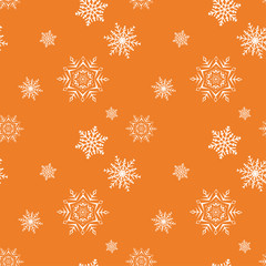 Snowflakes seamless pattern. Orange background with christmas elements - 177963991