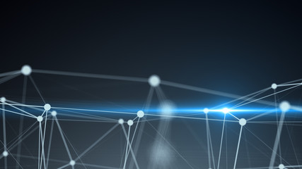 Abstract connection dots with flare. Technology background. Digital illustration. Network concept 3d rendered