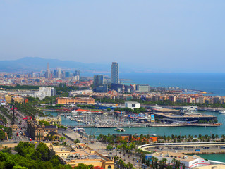 Fototapeta na wymiar Aerial view of Port Vell in Barcelona, Spain