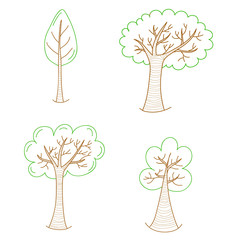 Set of hand drawn funny trees. Vector. 
