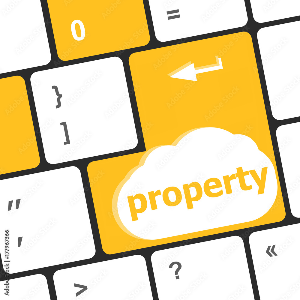 Poster insurance concept. computer keyboard with word property word on enter button background