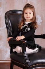 Young brunette dolly lady girl stylish dressed like a boss in white official shirt black skirt...