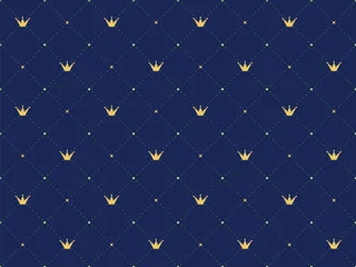 Foto op Plexiglas Blauw goud Marineblauw naadloos patroon in retro stijl met een gouden kroon. Kan worden gebruikt voor premium koninklijke ontwerpen.