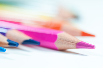 Colorful pencils close up shot.