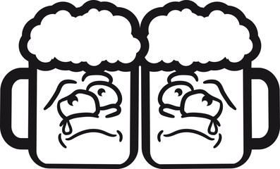 2 freunde team paar brüder traurig gesicht comic cartoon weinen unglücklich glas bier krug oktoberfest trinken feiern party alkohol flasche