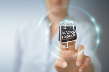 Businesswoman enjoying black Friday sales 3D rendering