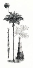 Naklejka premium Solitary fishtail palm (Caryota urens) (z Meyers Lexikon, 1896, 13/442/443)