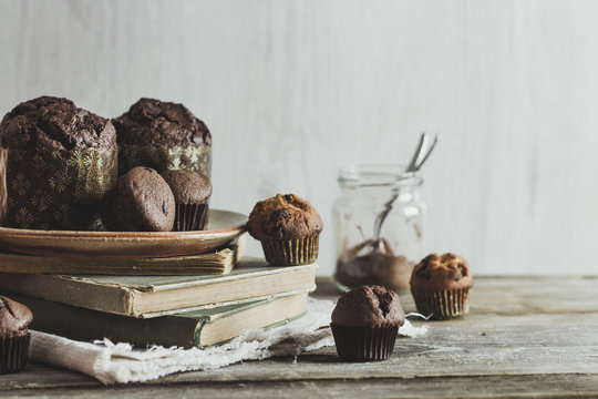 Chocolate muffins on the table