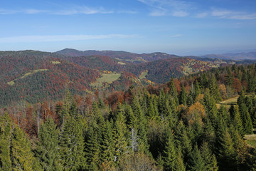 Fototapeta premium Beautiful autumn landscape of Gorce Mountains, Poland