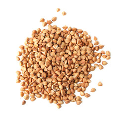 Raw buckwheat on white background
