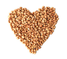 Raw buckwheat on white background