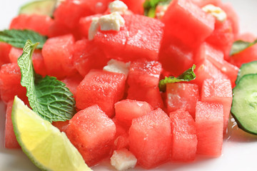 Fresh salad with watermelon, close up