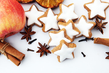Baking christmas cookies. Typical cinnamon stars bakery