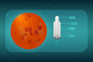 Abstract  technology  display with planet mars and rocket.  Vector illustration. Trendy geometric elements. Design.