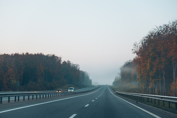 Highway with fog on highway