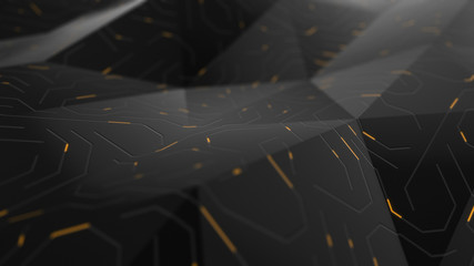 Abstract circuit board futuristic background. Server computer code processing technology with bokeh. 3D Illustration/rendering circuit board.