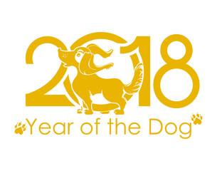 Yellow Dog 2018. Flat vector template for the New Year's design. Dog - symbol of 2018 on the Chinese calendar.