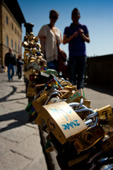 Florence, Tuscany - April 09, 2011, love padlocks near the Arno River