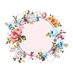 Circle background with shabby vintage flowers