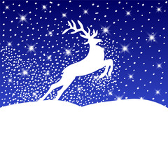 Obraz na płótnie Canvas Reindeer on a blue snowy background. Christmas card