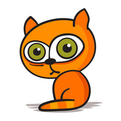 Cartoon kitten on white background. Vector illustration.