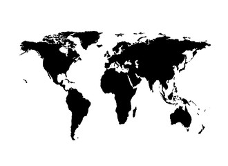 Vector silhouette of world map. Black on white