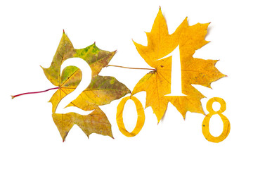2018. figures carved from yellow maple leaves