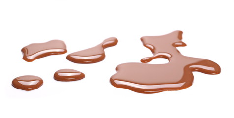Spilled chocolate milk puddle isolated on white background