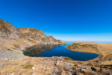 The  Kidney Lake is one of the Seven Rila Lakes. Rila Mountain, Bulgaria