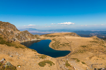 The  Kidney Lake is one of the Seven Rila Lakes. Rila Mountain, Bulgaria