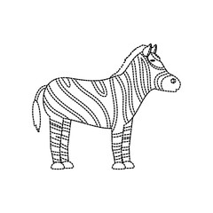 flat line uncolored zebra sticker over white background vector illustration