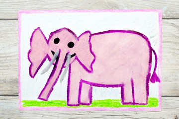 Photo of colorful drawing: Smiling pink elephant